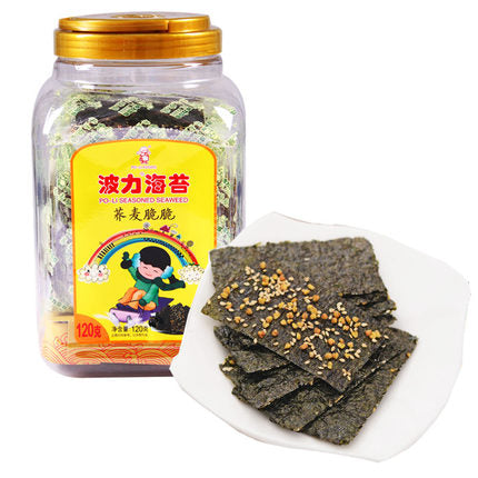 【波力 • 桶装海苔】荞麦脆脆120g 选用优质紫菜、荞麦和白芝麻 | 色泽自然，松脆可口